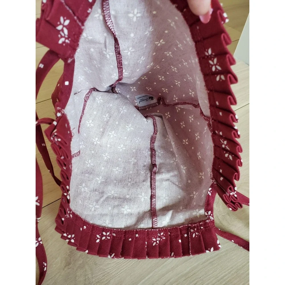 Longaberger Red Floral Basket Bonnet & Napkin Set 2 Pc Cotton Liner Made In USA